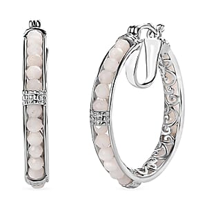 EverTrue Kuisa Rainbow Moonstone 16.50 ctw Faceted Hoop Earrings in Platinum Bond
