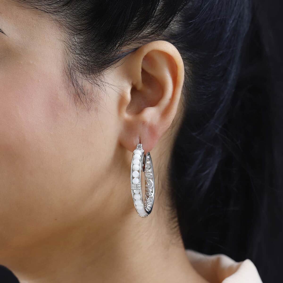 Karis Kuisa Rainbow Moonstone 16.50 ctw Faceted Hoop Earrings in Platinum Bond image number 2