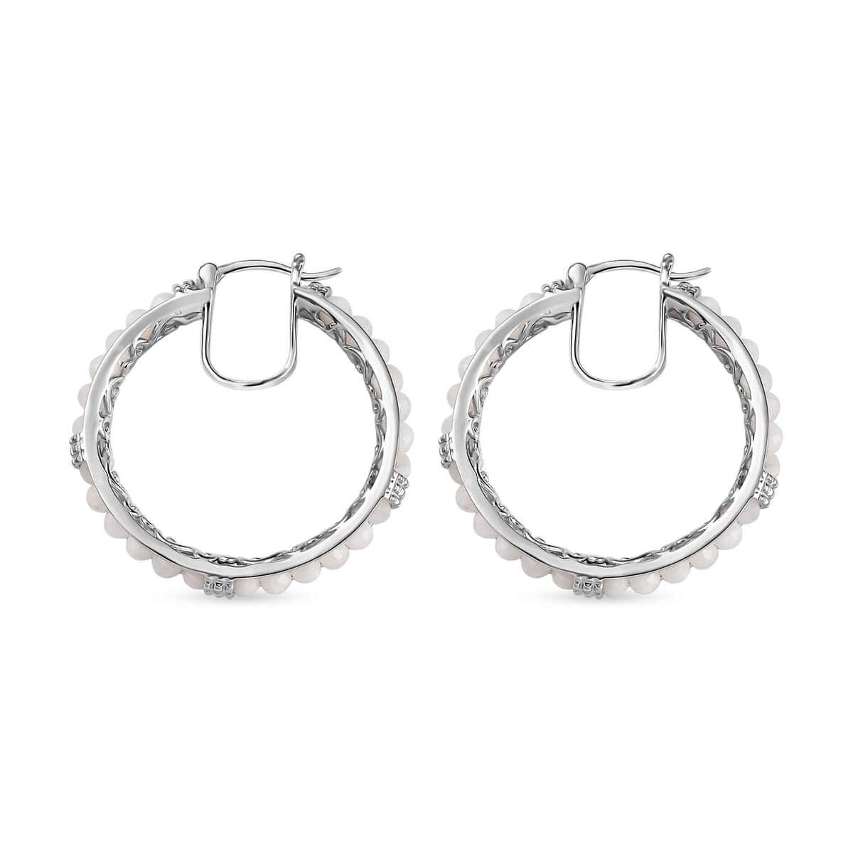 Karis Kuisa Rainbow Moonstone 16.50 ctw Faceted Hoop Earrings in Platinum Bond image number 3