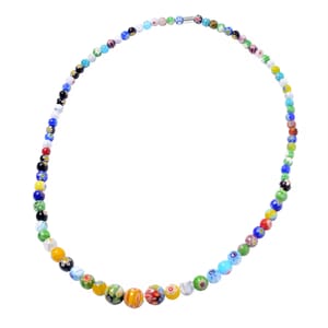 Multi Color Murano Style Beaded Necklace 24 Inches in Stainless Steel
