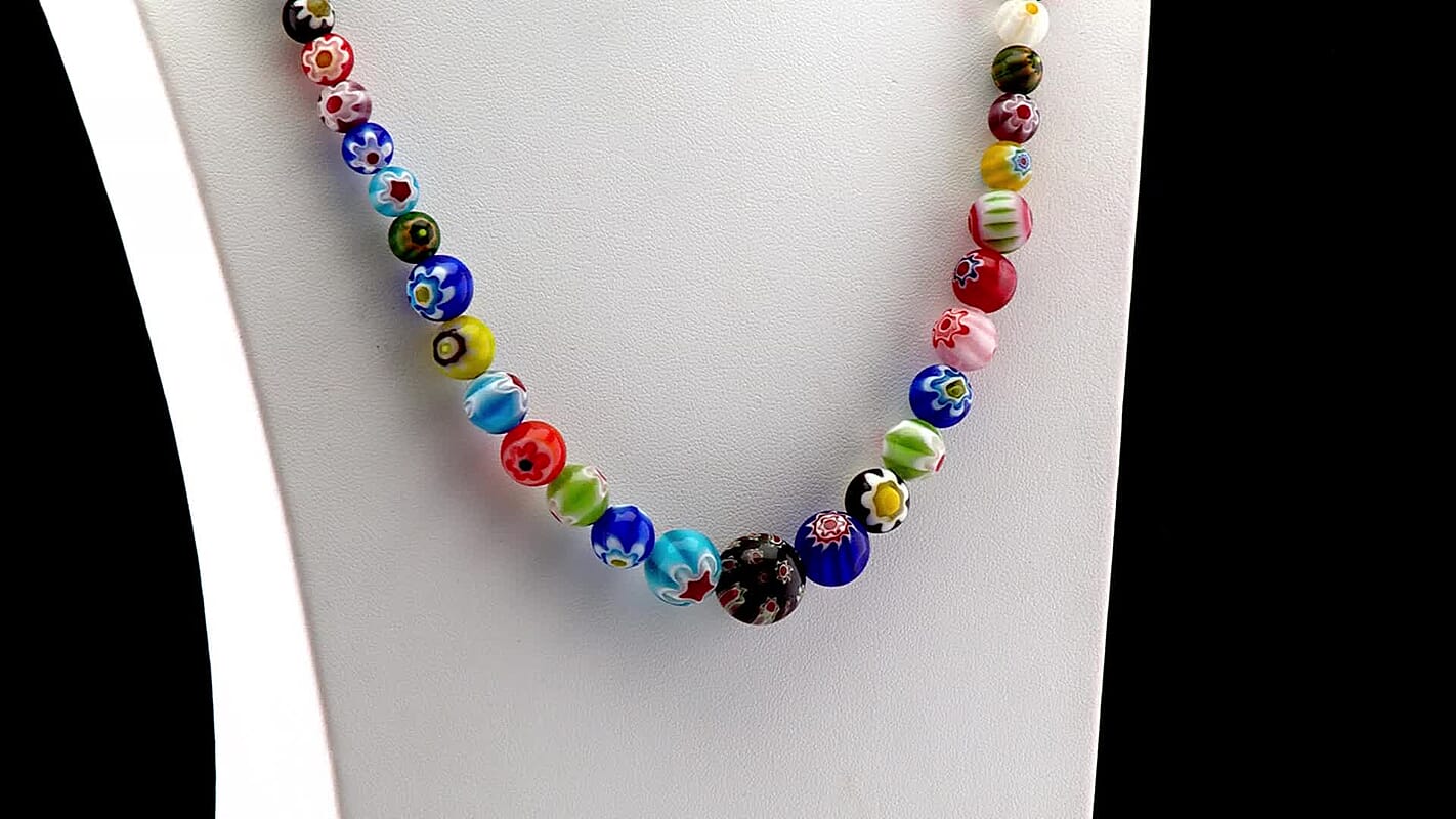 Multi Color Murano Style Beads Necklace 30 Inch in Stainless Steel