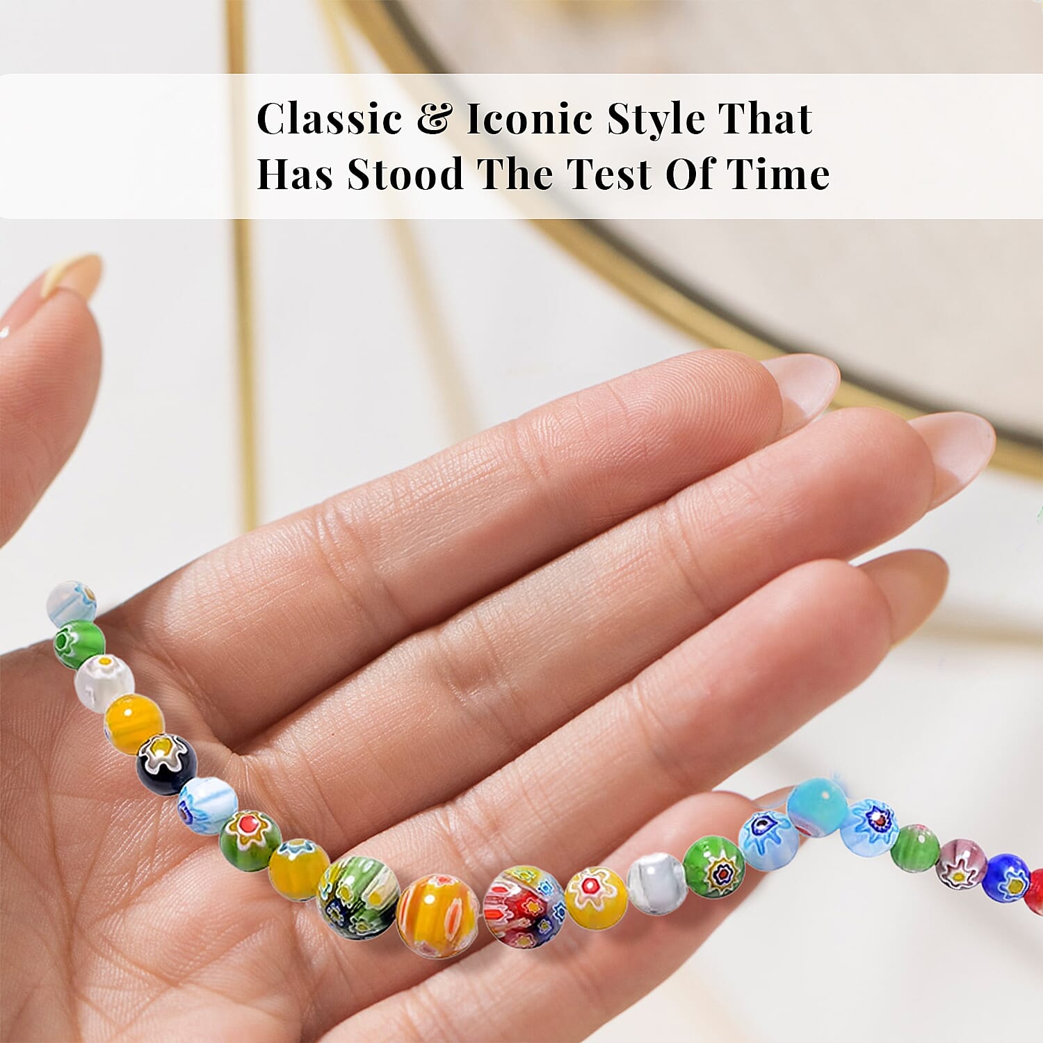 Multi Color Murano Style Beaded Necklace 24 Inches in Stainless Steel
