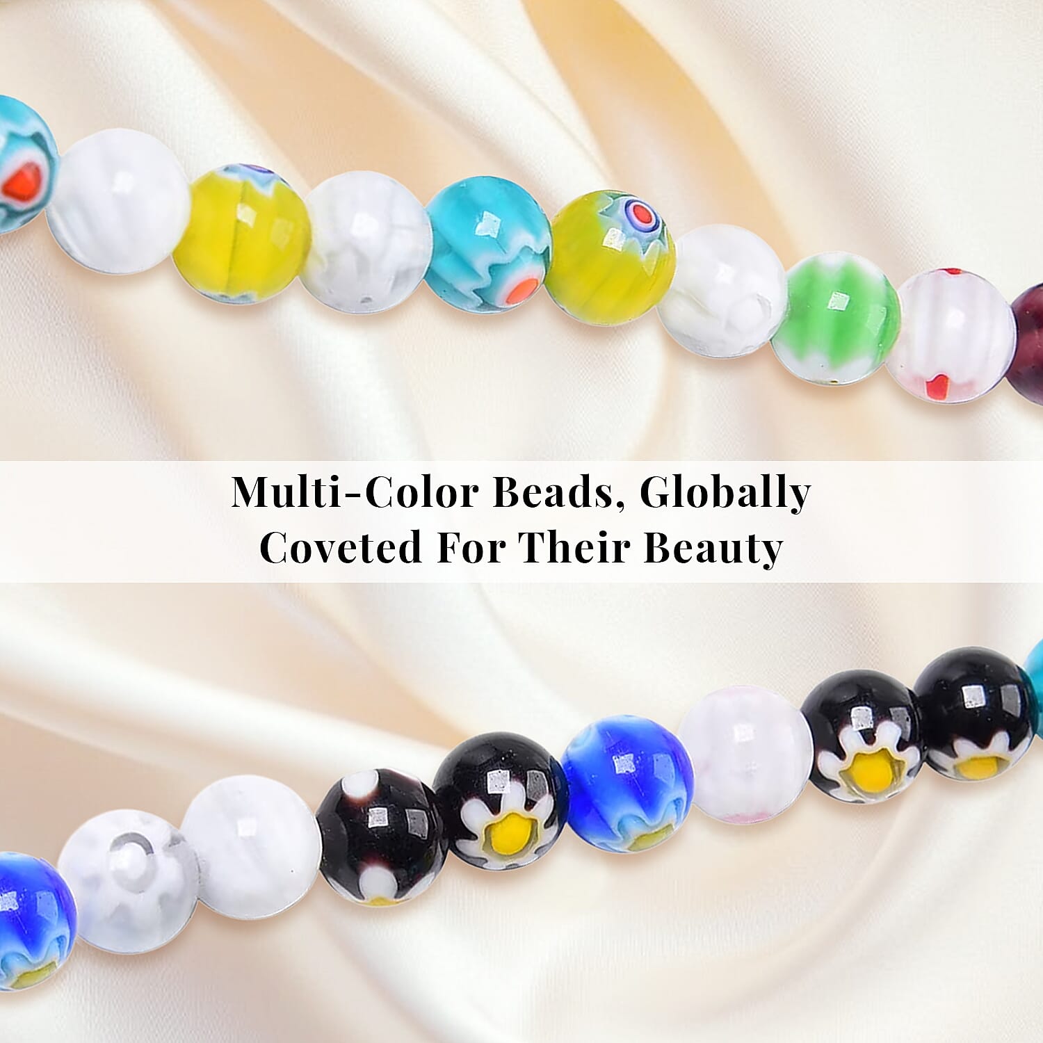 Multi Color Murano Style Beaded Necklace 24 Inches in Stainless Steel