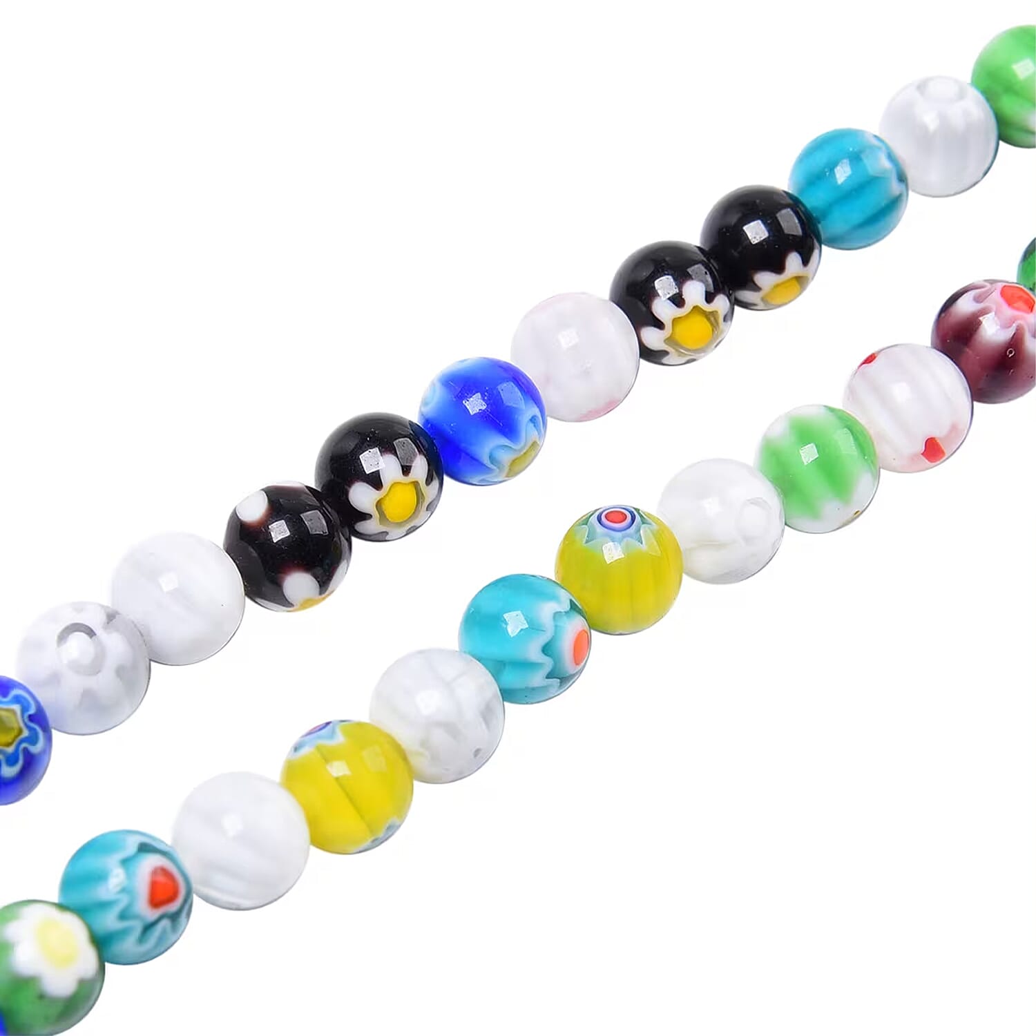 Multi Color Murano Style Beaded Necklace 24 Inches in Stainless Steel