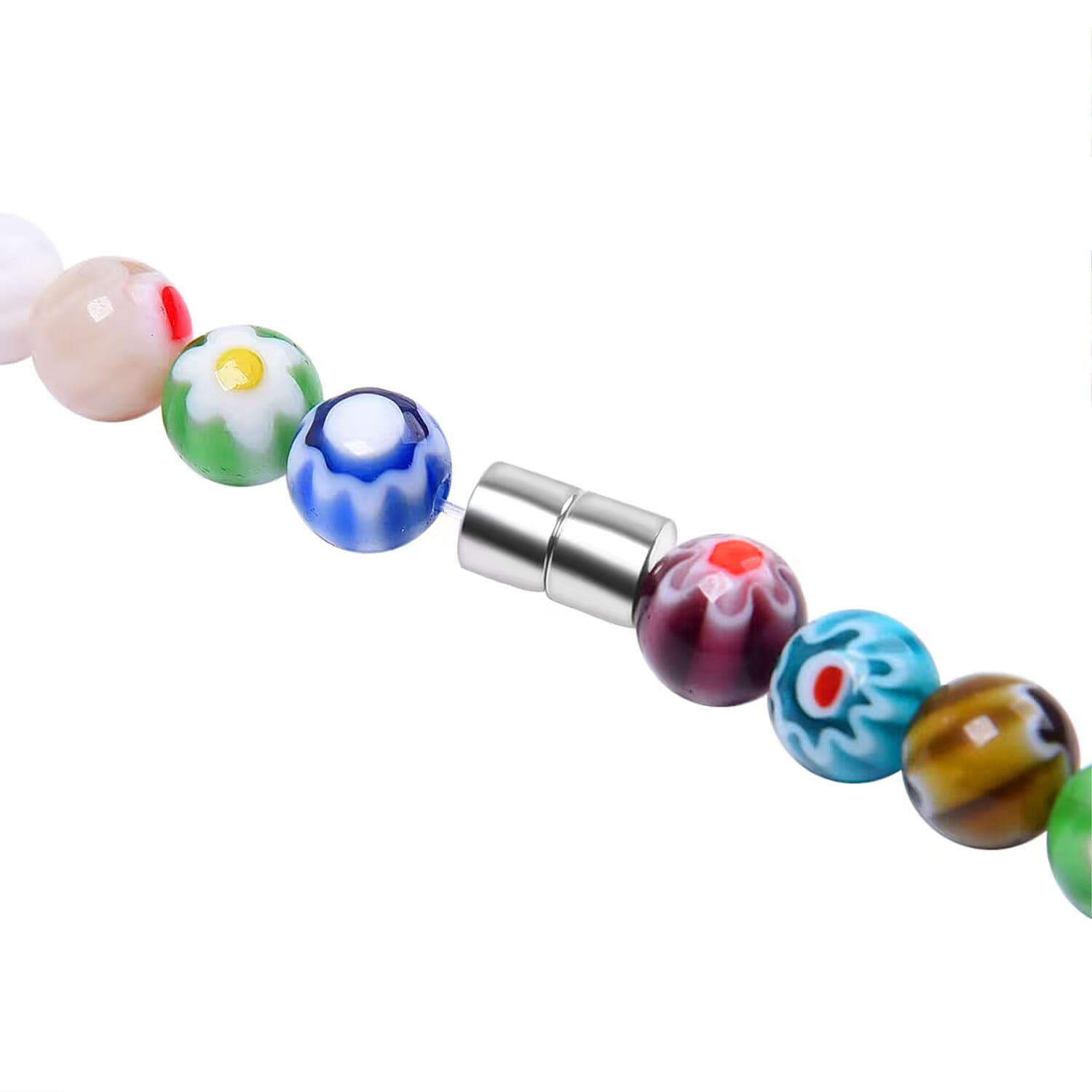 Multi Color Murano Style Beaded Necklace 24 Inches in Stainless Steel