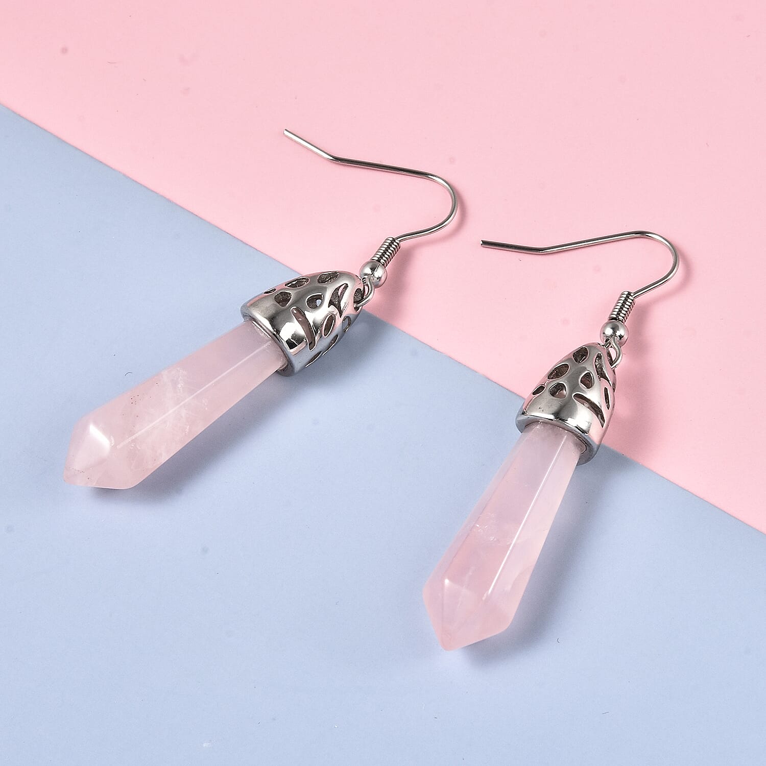 Galilea Rose Quartz Earrings in Stainless Steel 35.00 ctw