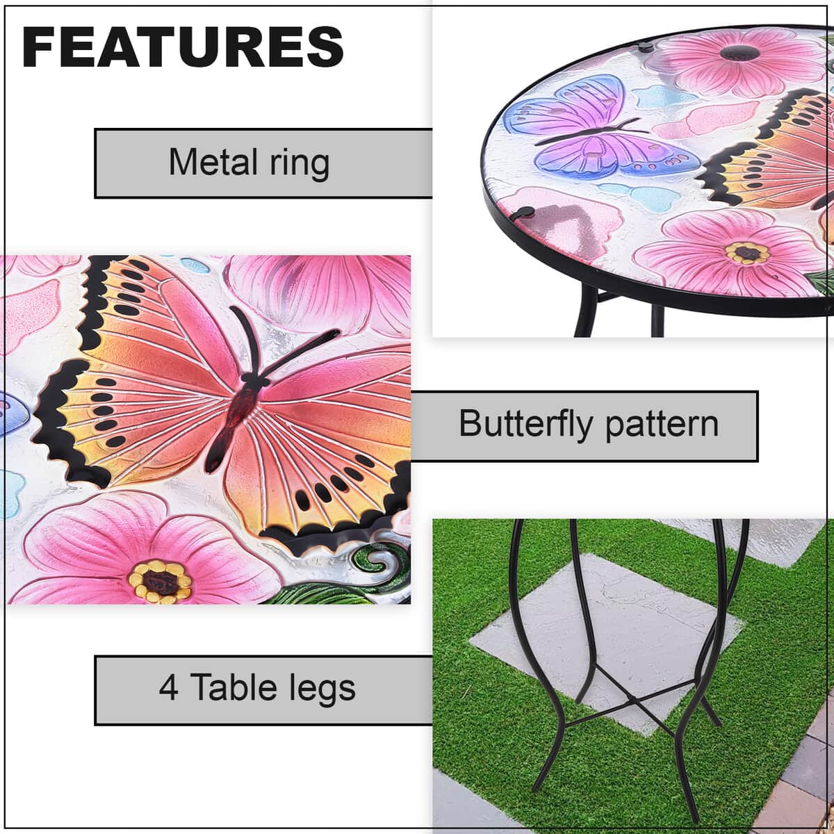 Hand Painted Butterflies Outdoor Garden Accent Table image number 2