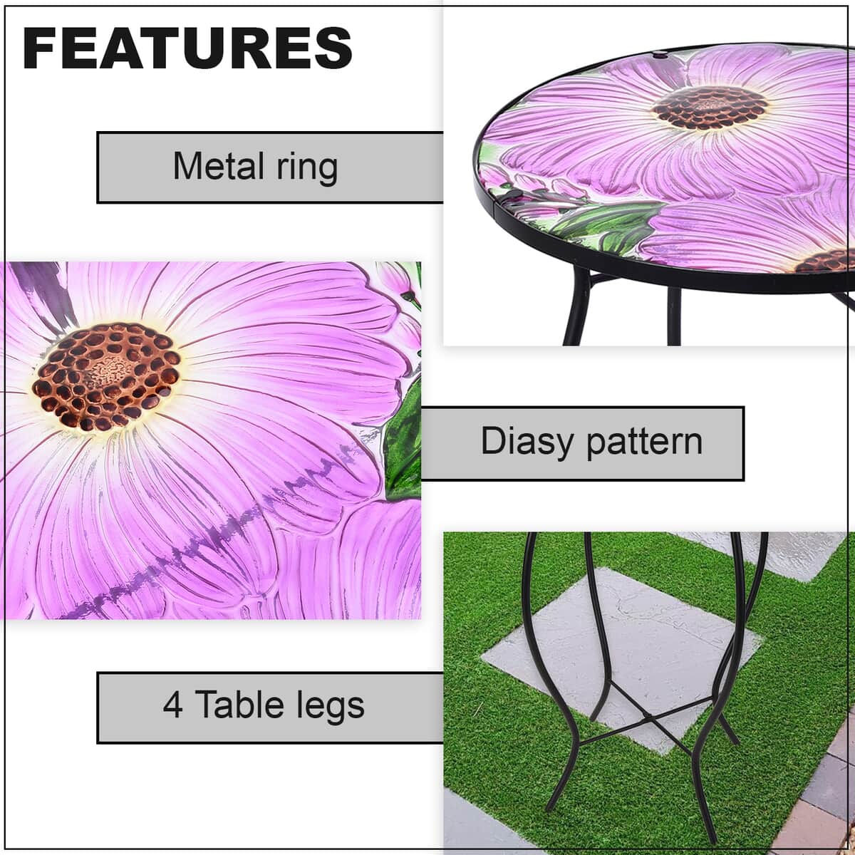 Hand Painted Pink Daisy Outdoor Garden Accent Table image number 2
