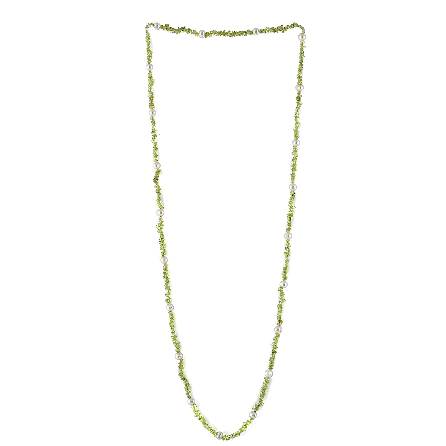 Peridot, Freshwater Pearl, Beaded Necklace 36 Inches 235.00 ctw