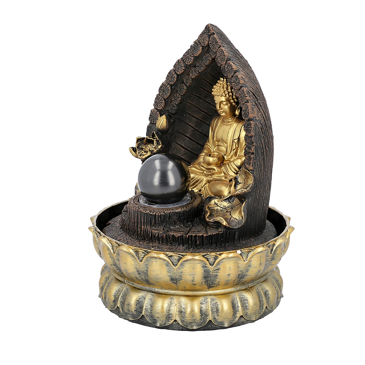 Decorative Buddha Water Fountain with Shungite Ball-Gold image number 1