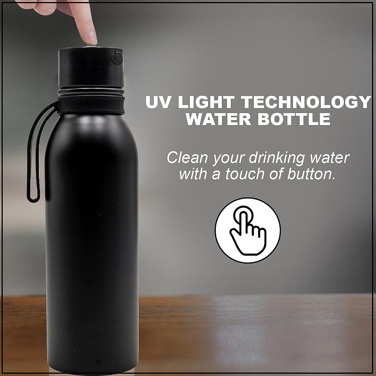 UV Light Technology Self-Cleaning Water Bottle in Black Silicone Stainless Steel (650 ml) image number 3