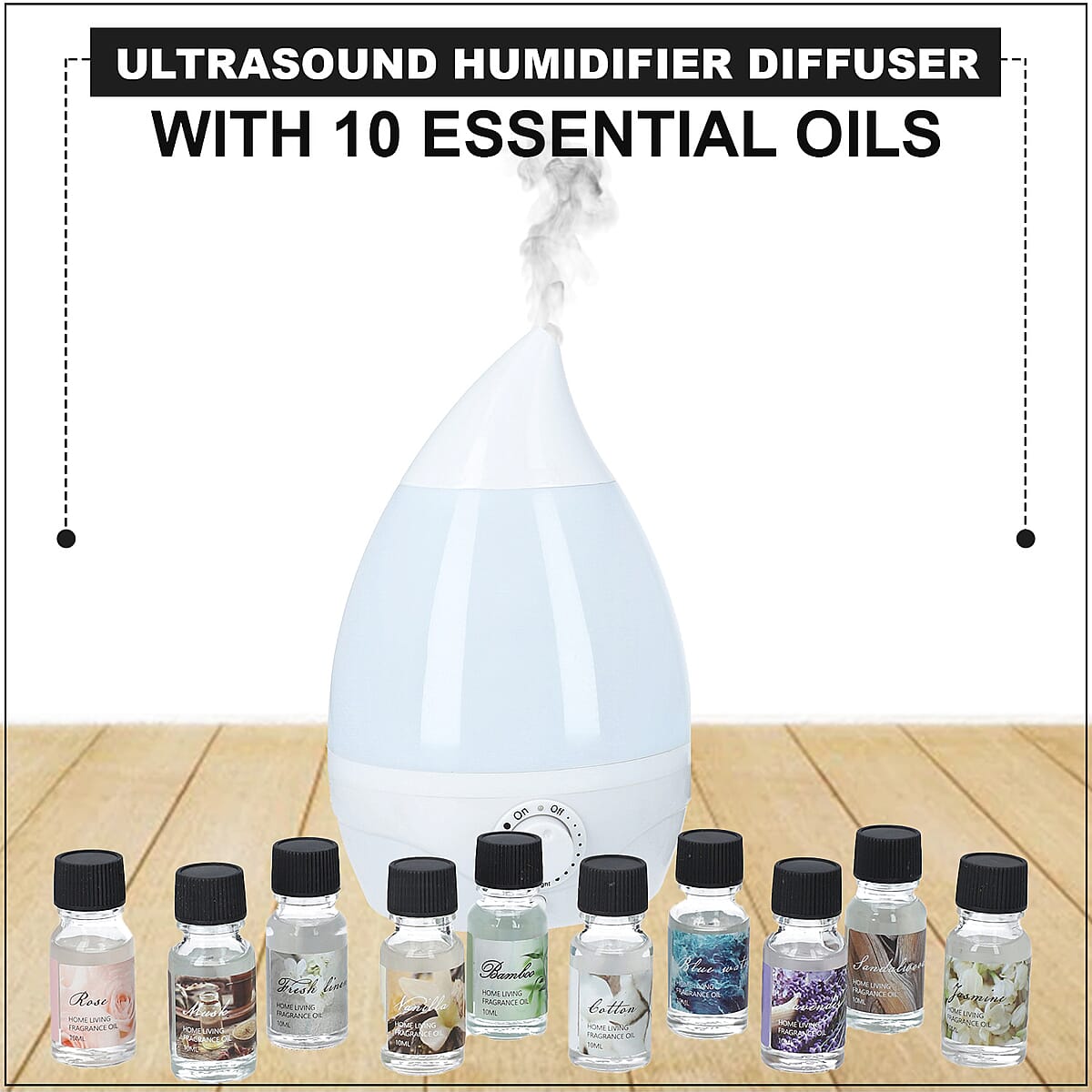 2in1 LED Ultrasound Humidifier Diffuser with 10 Essential Oils (Included: Lavender, Vanilla, Rose, Bluewater, Jasmine, Sandalwood, Musk, Cotton, Fresh Linen, Bamboo) image number 1