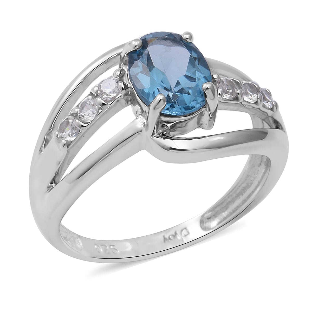 London Blue Topaz and Natural White Zircon Ring in Platinum Over Sterling Silver (Size 10.0) 1.85 ctw