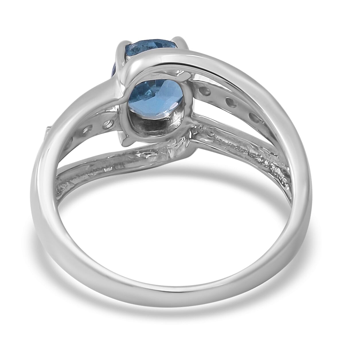 London Blue Topaz and Natural White Zircon Ring in Platinum Over Sterling Silver (Size 10.0) 1.85 ctw
