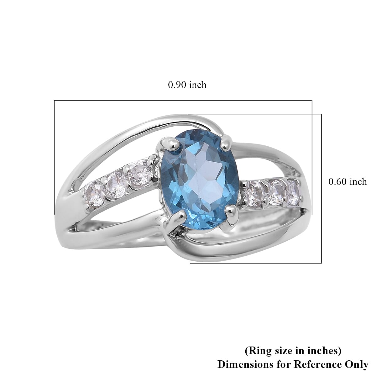 London Blue Topaz and Natural White Zircon Ring in Platinum Over Sterling Silver (Size 10.0) 1.85 ctw