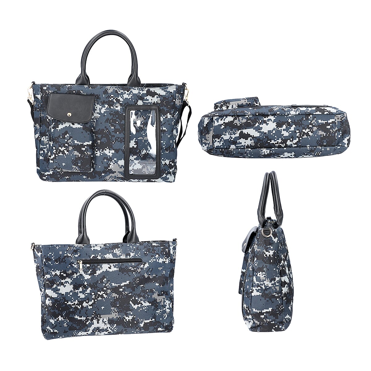 Blue Digital Camouflage Pattern Laptop Compartment Tote Bag with Detachable Shoulder Strap image number 1