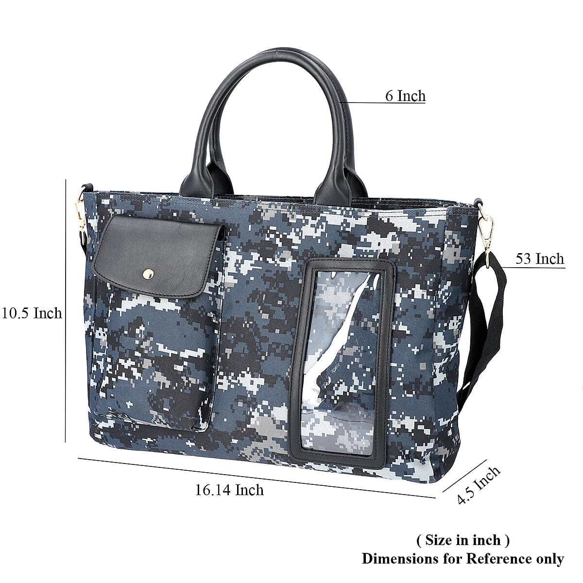 Blue Digital Camouflage Pattern Laptop Compartment Tote Bag with Detachable Shoulder Strap image number 3