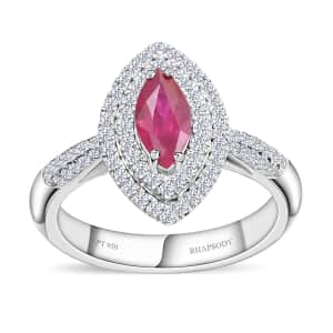 One Of A Kind Certified & Appraised Rhapsody 950 Platinum AAAA Royal Thai Ruby and E-F VS Diamond Ring (Size 6.0) 7.60 Grams 1.10 ctw