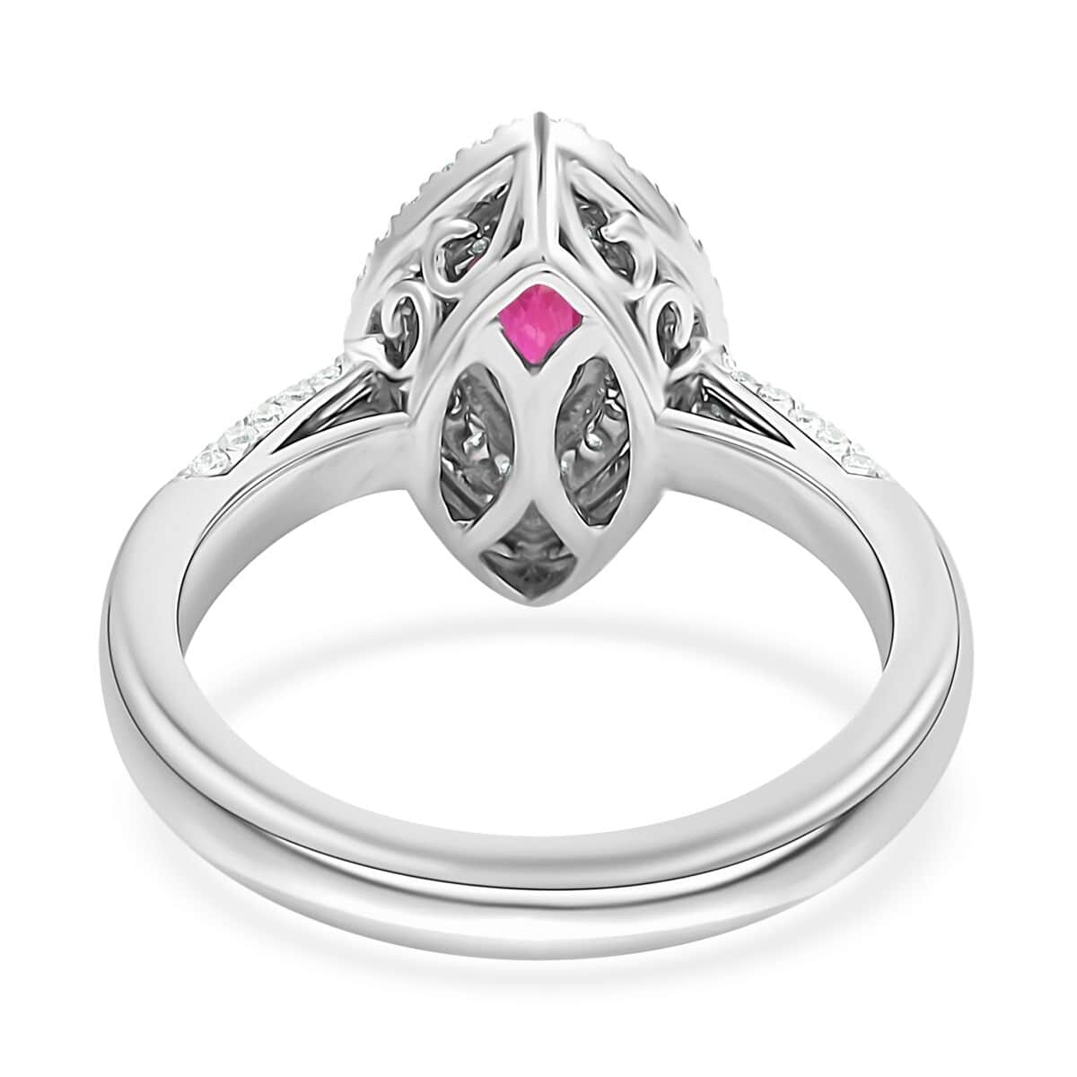 One Of A Kind Certified & Appraised Rhapsody 950 Platinum AAAA Royal Thai Ruby and E-F VS Diamond Ring (Size 6.0) 7.60 Grams 1.10 ctw image number 4