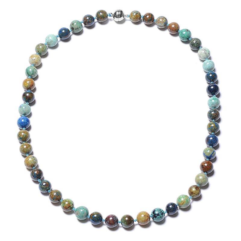 Chrysocolla Beaded Necklace 20 Inches in Sterling Silver Magnetic Clasp 295 ctw