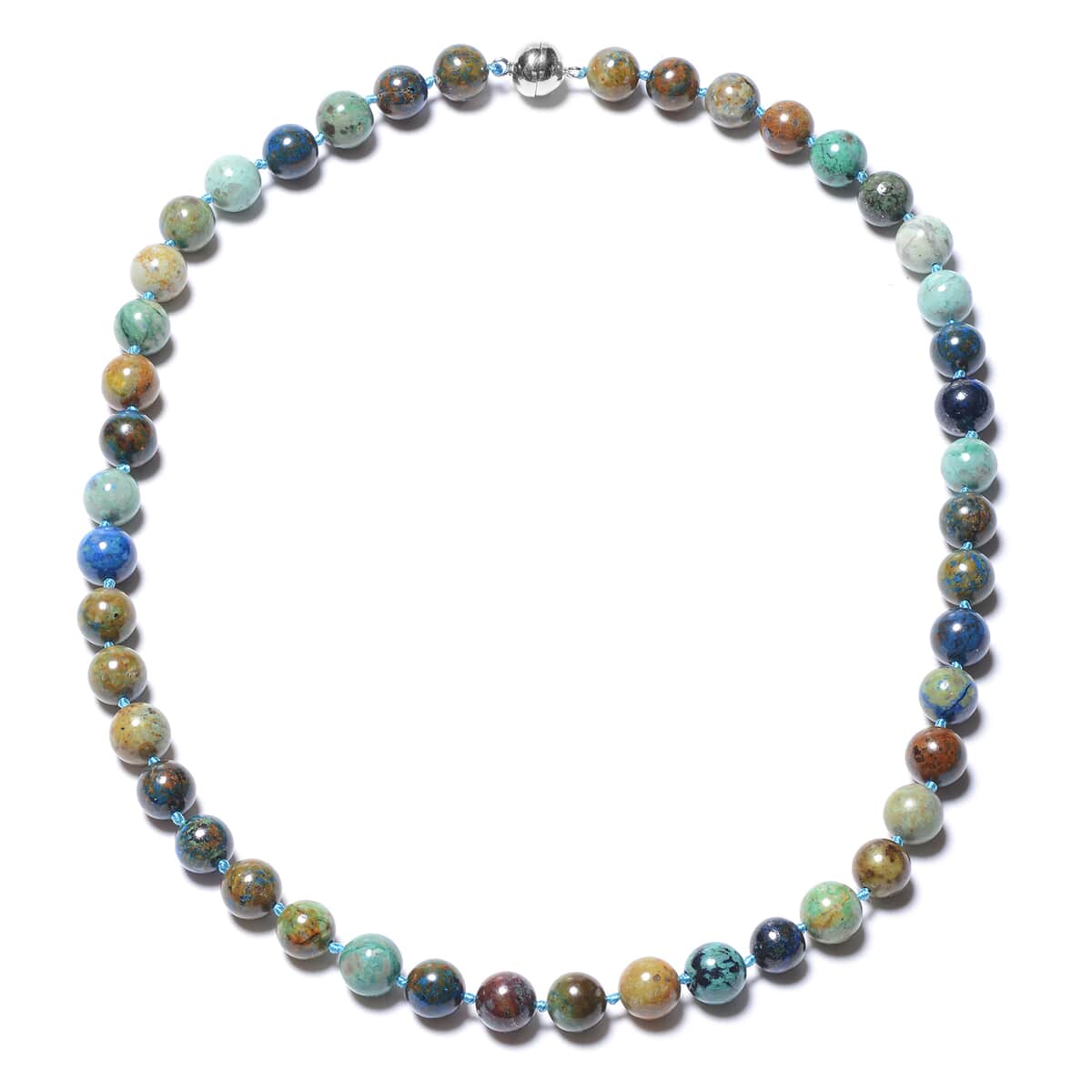 295 ctw Natural Chrysocolla Beads Necklace 20 Inches in Sterling Silver Magnetic Clasp image number 0