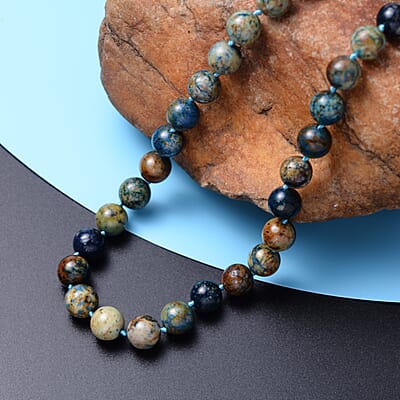 Chrysocolla Beaded Necklace 20 Inches in Sterling Silver Magnetic Clasp 295 ctw