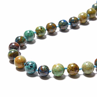 Chrysocolla Beaded Necklace 20 Inches in Sterling Silver Magnetic Clasp 295 ctw