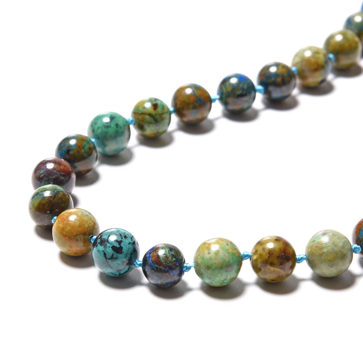 295 ctw Natural Chrysocolla Beads Necklace 20 Inches in Sterling Silver Magnetic Clasp image number 2