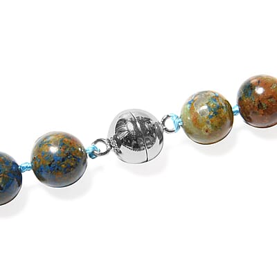 Chrysocolla Beaded Necklace 20 Inches in Sterling Silver Magnetic Clasp 295 ctw