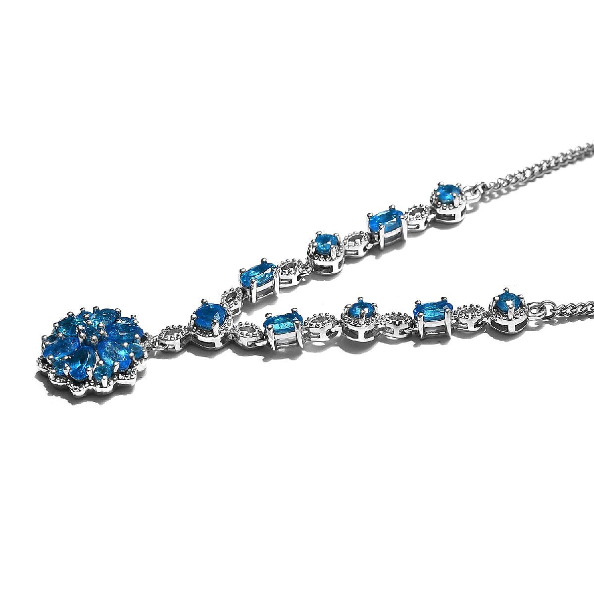 Malgache Neon Apatite Necklace 18 Inches in Platinum Over Sterling Silver 3.50 ctw