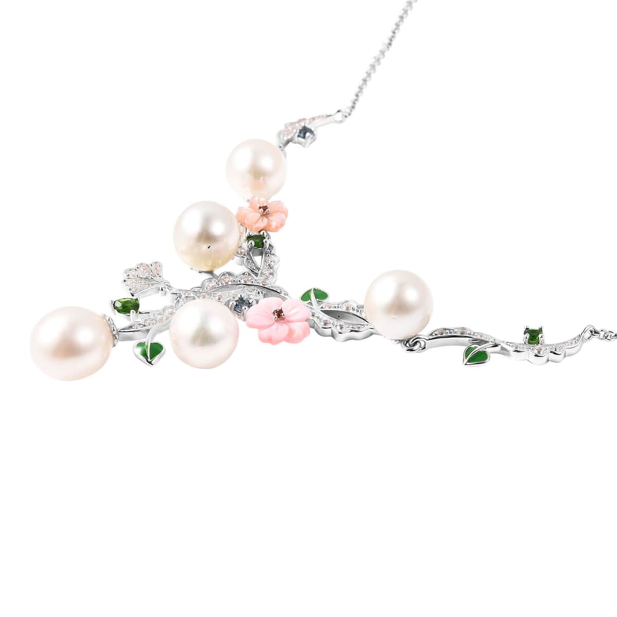 Jardin Collection South Sea White Cultured Pearl and Multi Gemstone Necklace 18In in Sterling Silver 2.30 ctw image number 2