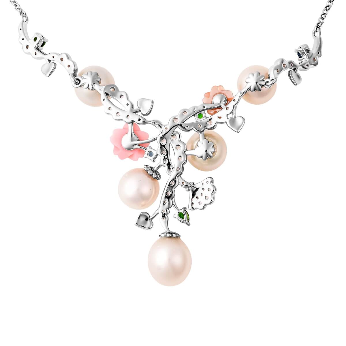 Jardin Collection South Sea White Cultured Pearl and Multi Gemstone Necklace 18In in Sterling Silver 2.30 ctw image number 3