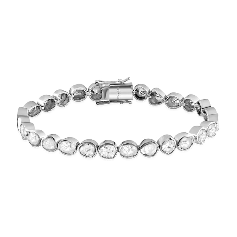 Polki Diamond Bracelet, Tennis Bracelet, Platinum Over Sterling Silver Bracelet (7.25 In) 4.00 ctw