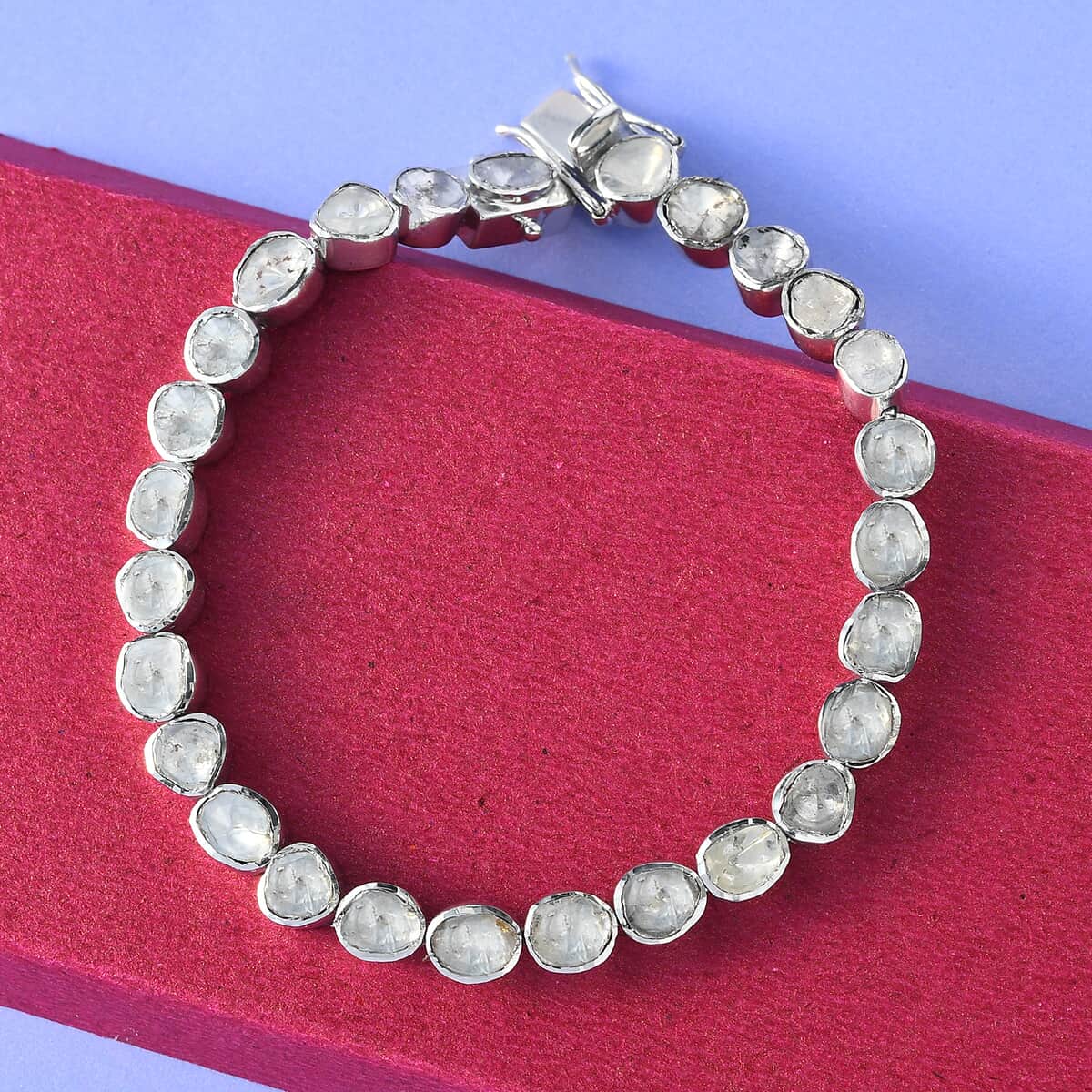 Artisan Crafted Polki Diamond Tennis Bracelet in Platinum Over Sterling Silver 13.60 Grams (7.25 In) 4 ctw image number 1