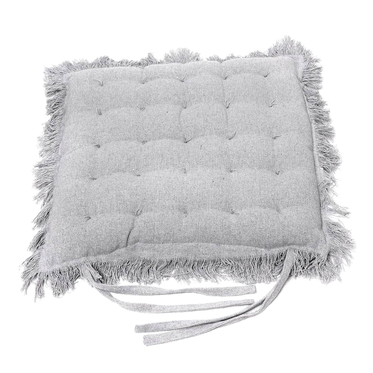 Set of 2 Gray Cotton Chair Pad with Fringes Filling image number 3