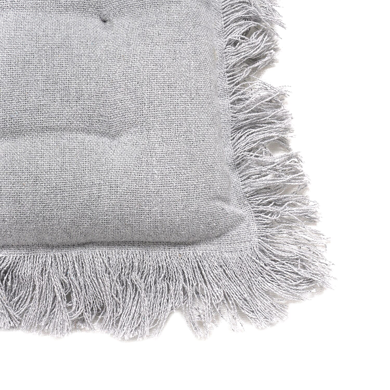 Set of 2 Gray Cotton Chair Pad with Fringes Filling