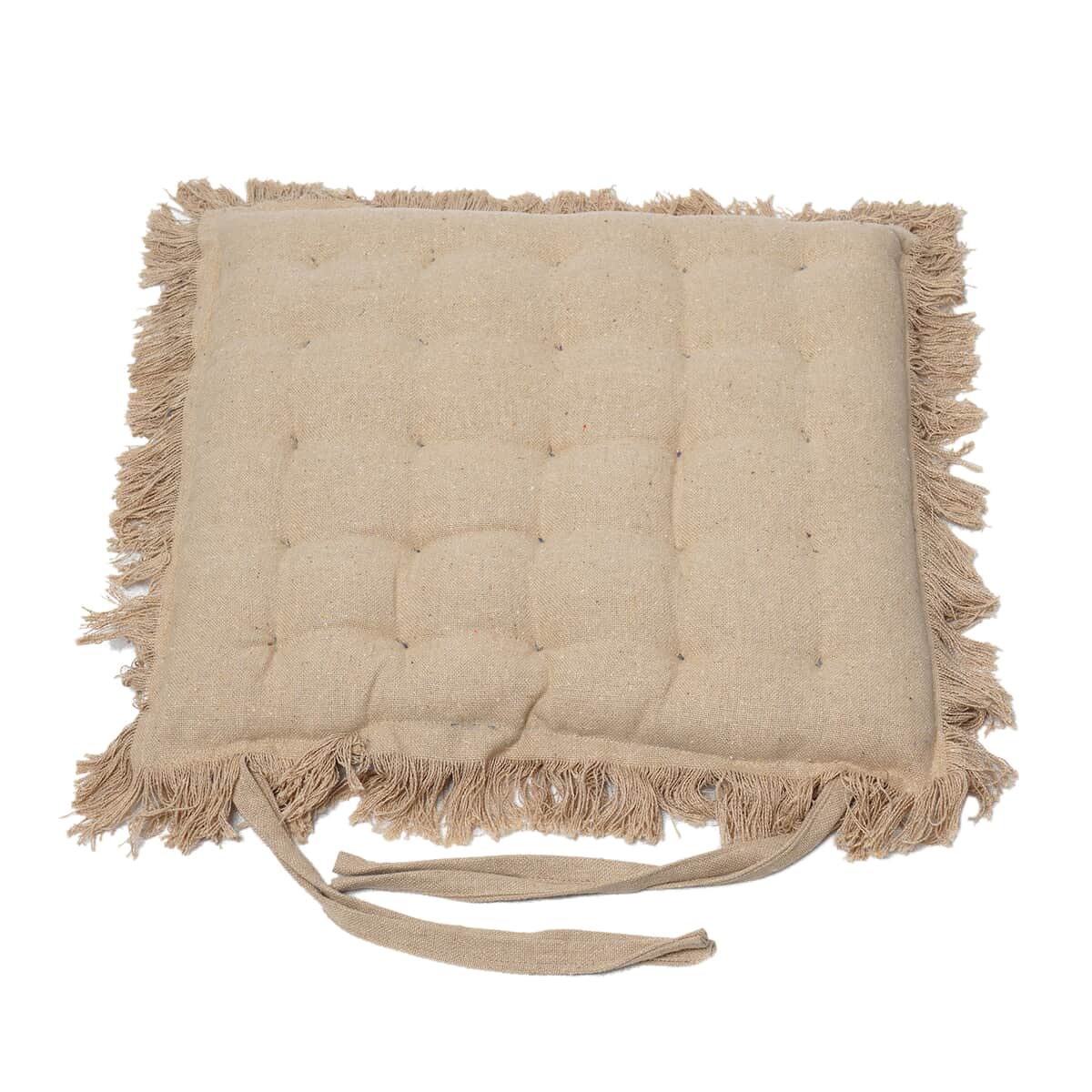 Set of 2 Beige Cotton Chair Pad with Fringes Filling image number 3
