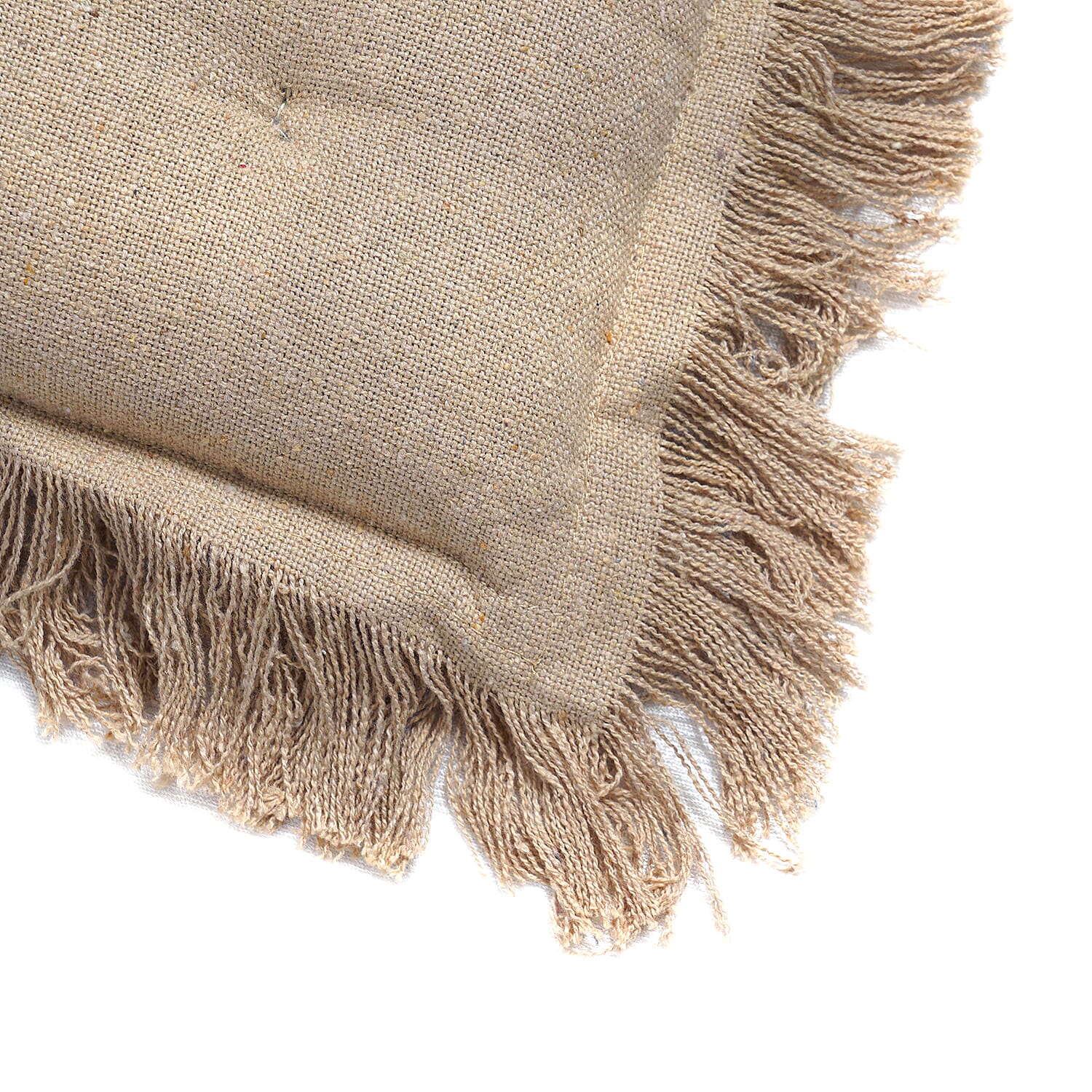 Set of 2 Beige Cotton Chair Pad with Fringes Filling