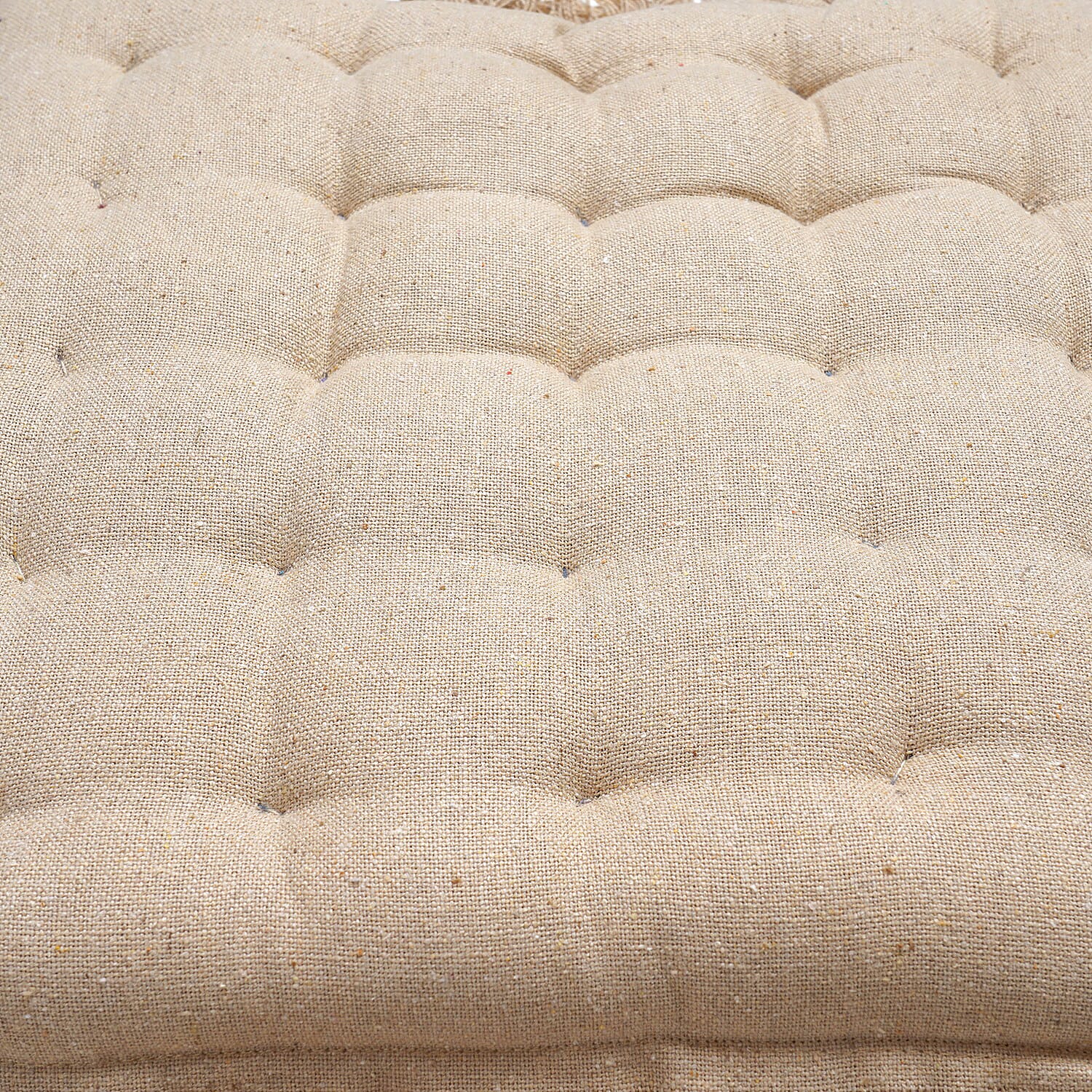 Set of 2 Beige Cotton Chair Pad with Fringes Filling