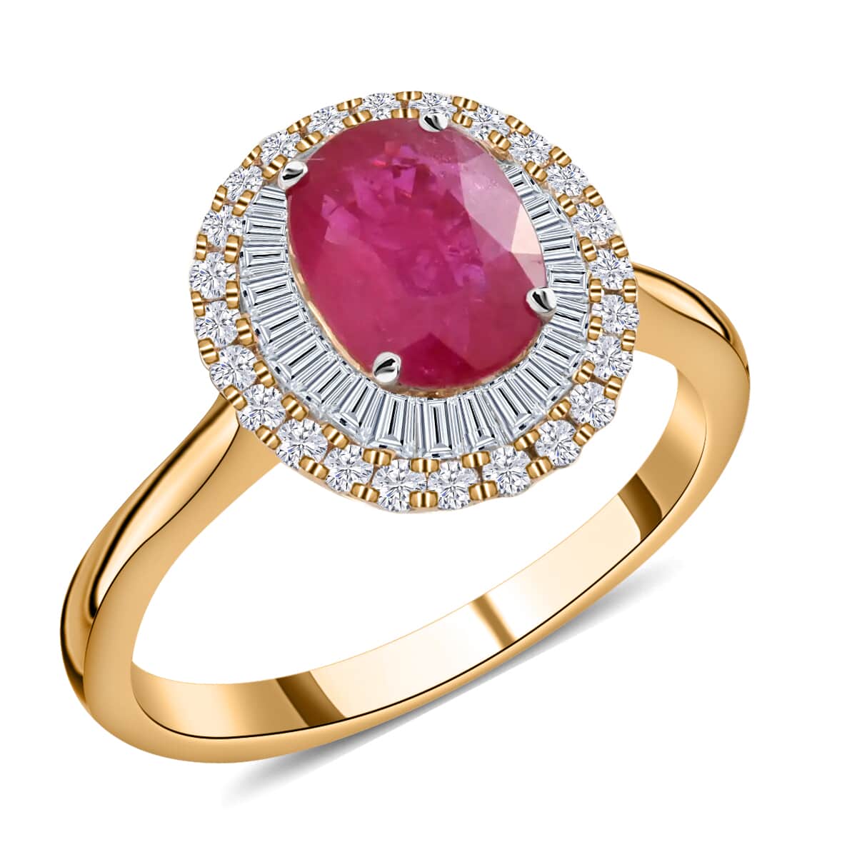 Iliana 18K Yellow Gold AAA Royal Ruby and G-H SI Diamond Double Halo Ring with Appraised Certificate (Size 7.0) 4 Grams 2.10 ctw image number 0