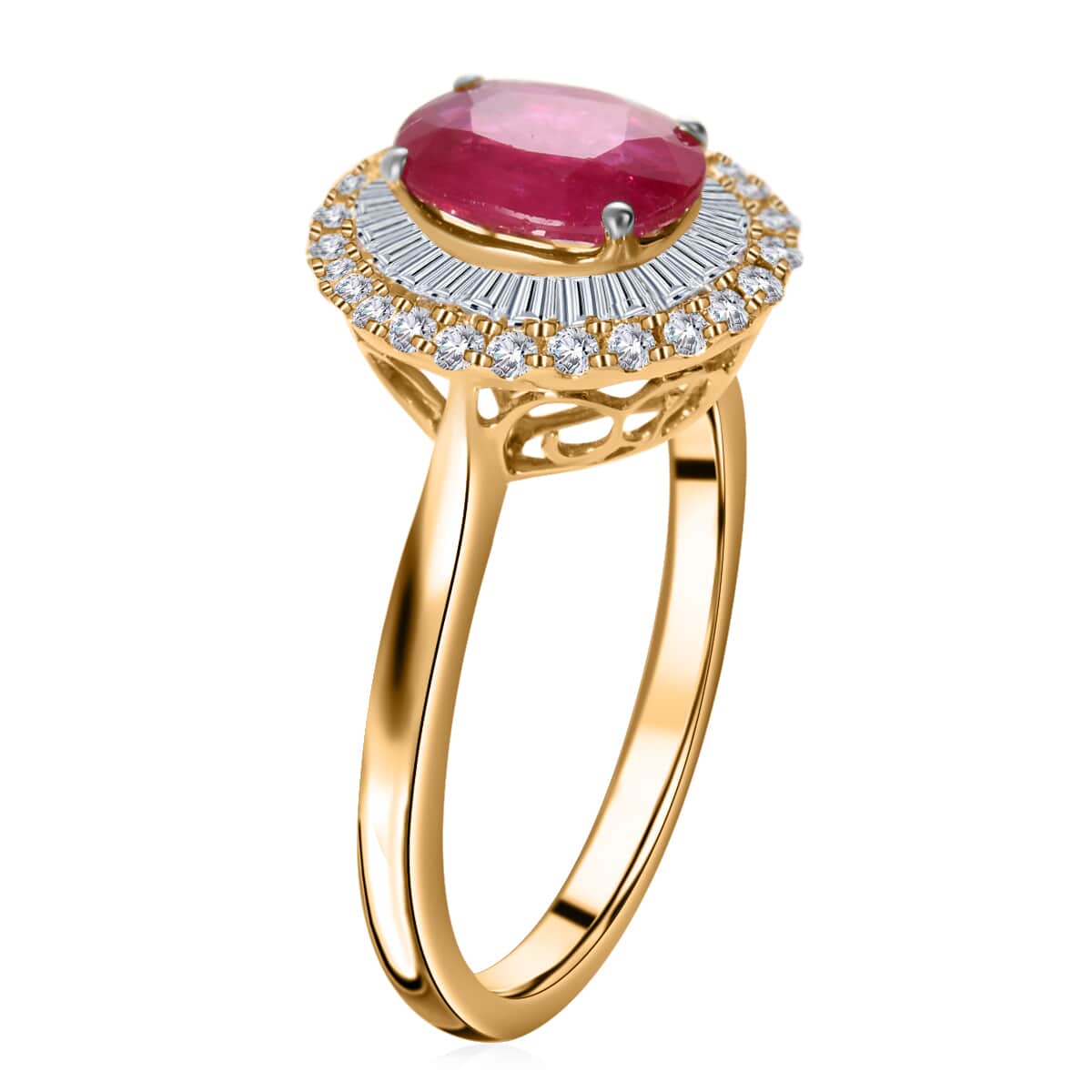 Iliana 18K Yellow Gold AAA Royal Ruby and G-H SI Diamond Double Halo Ring with Appraised Certificate (Size 7.0) 4 Grams 2.10 ctw image number 2
