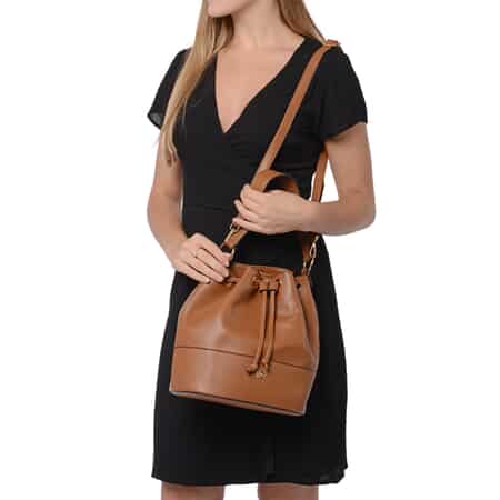 Faux-Leather Bucket Shoulder Bag