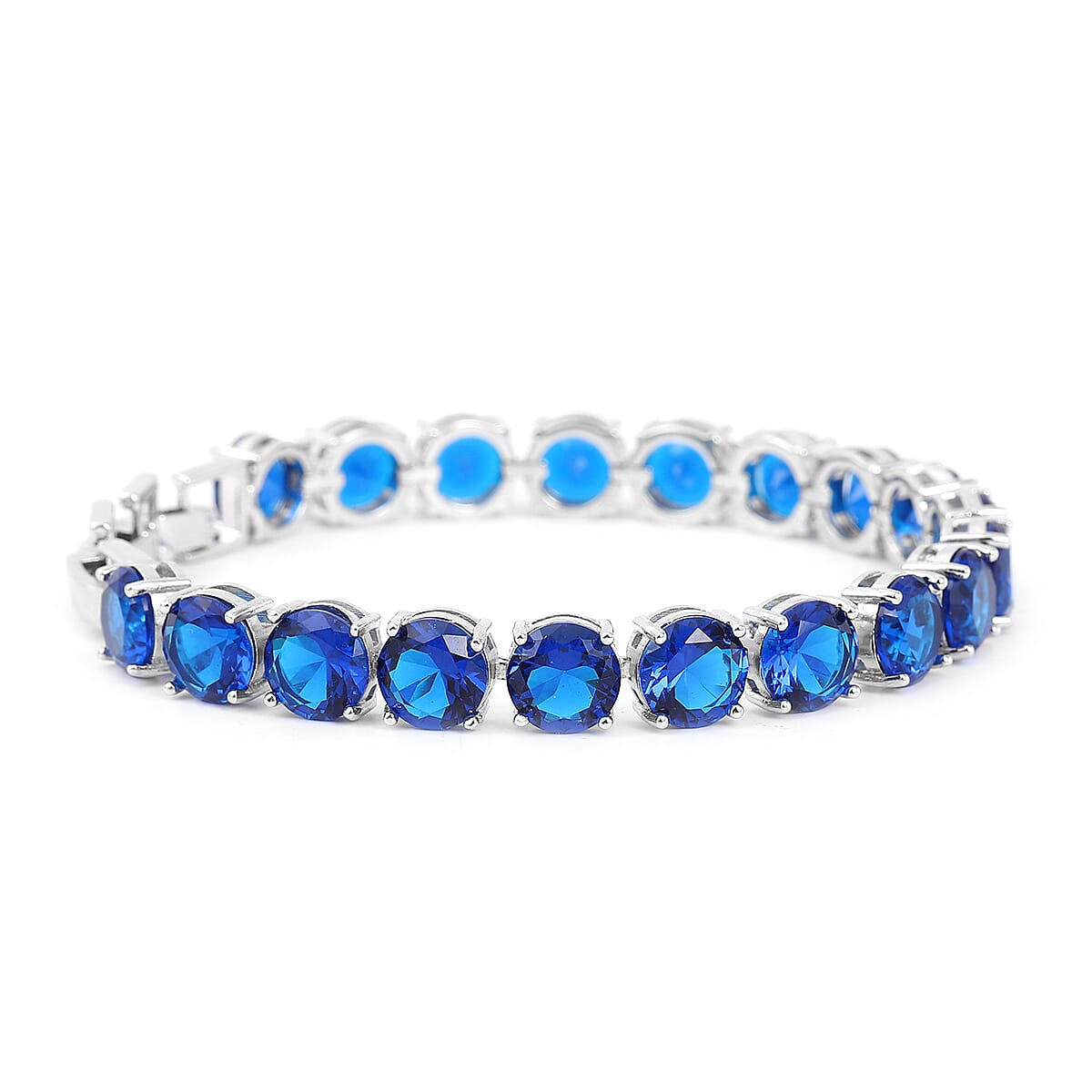 Simulated Blue Diamond Tennis Bracelet in Silvertone (Adjustable Fit) 