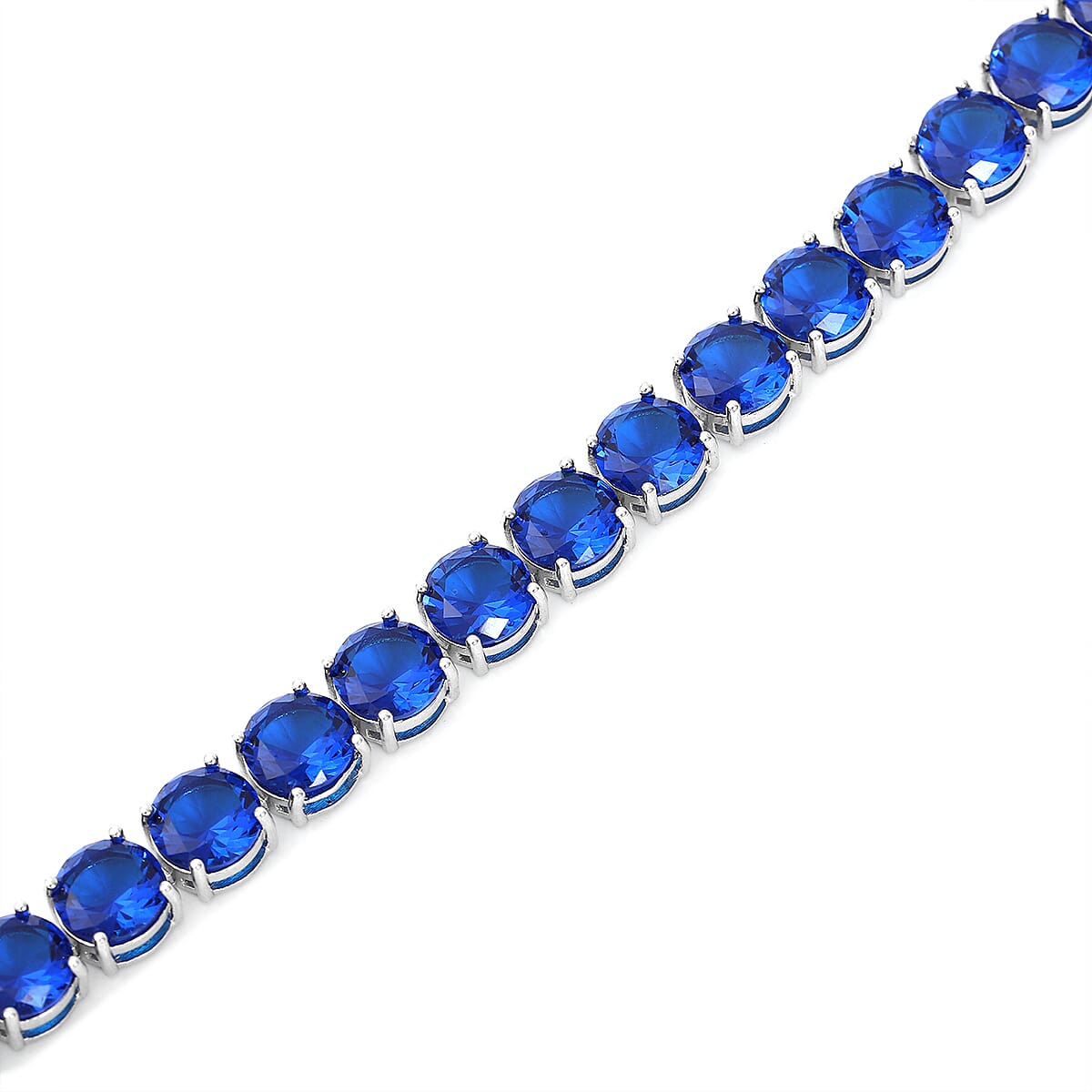 Simulated Blue Diamond Tennis Bracelet in Silvertone (Adjustable Fit) 