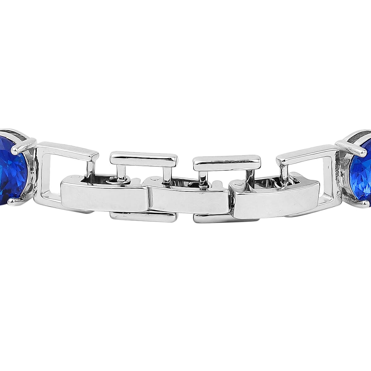Simulated Blue Diamond Tennis Bracelet in Silvertone (Adjustable Fit) 