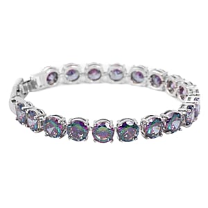 Simulated Mystic Color Topaz Tennis Bracelet in Silvertone (Adjustable Fit)