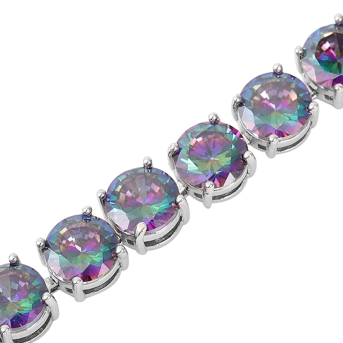 Simulated Mystic Color Topaz Tennis Bracelet in Silvertone (Adjustable Fit) image number 2