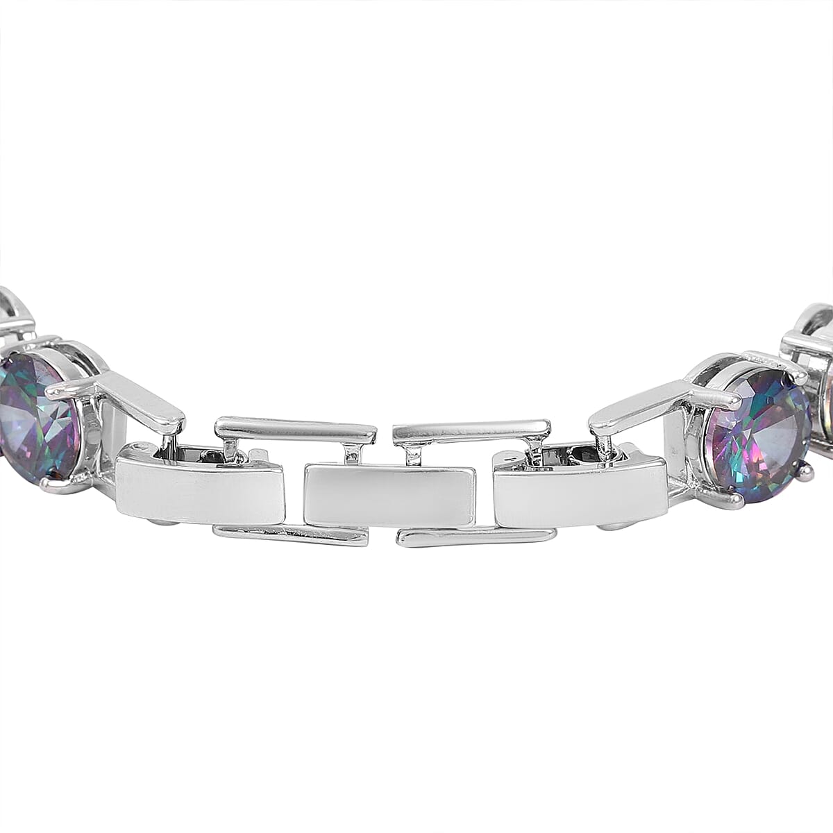 Simulated Mystic Color Topaz Tennis Bracelet in Silvertone (Adjustable Fit) image number 3