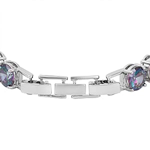 Simulated Mystic Color Topaz Tennis Bracelet in Silvertone (Adjustable Fit)