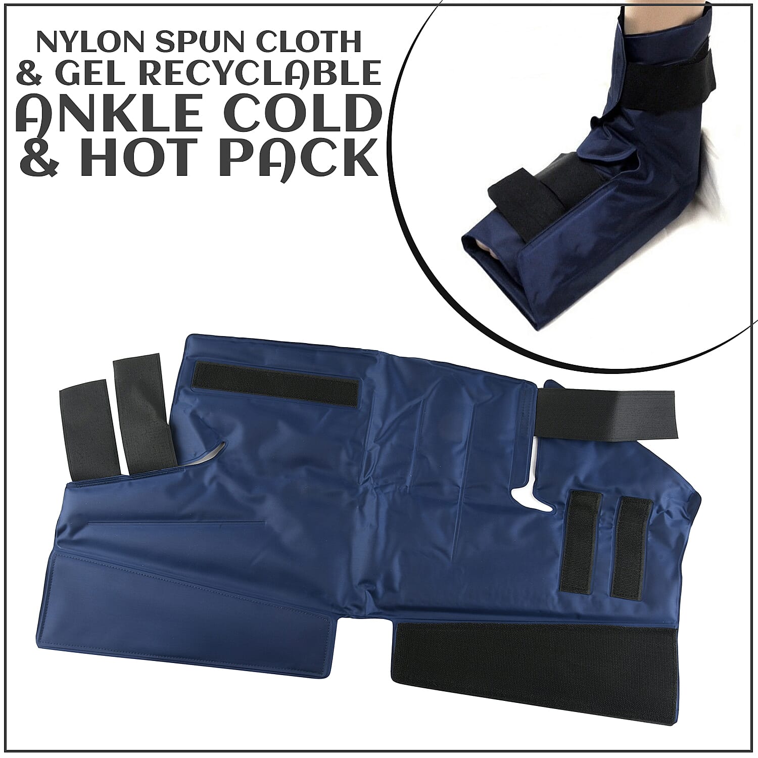 Dark Blue Nylon Spun Cloth and Gel Recyclable Ankle Cold and Hot Pack